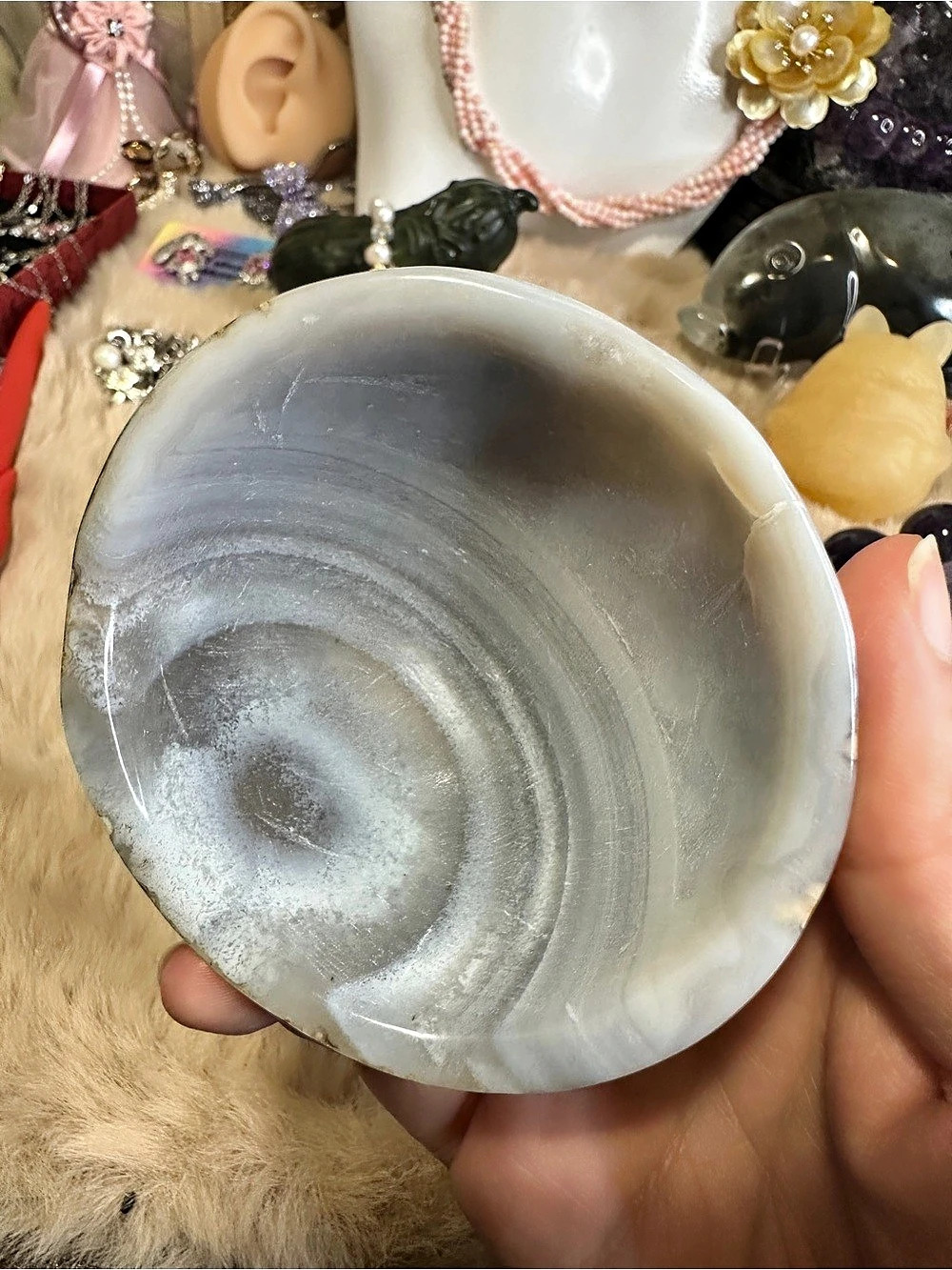 Decorative Agate Bowl in Gray & Yellow 3×2.8×1.58 inches